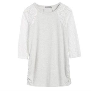 Loveappella , Agnes Lace Sleeve Maternity Knit Top, gray, size small